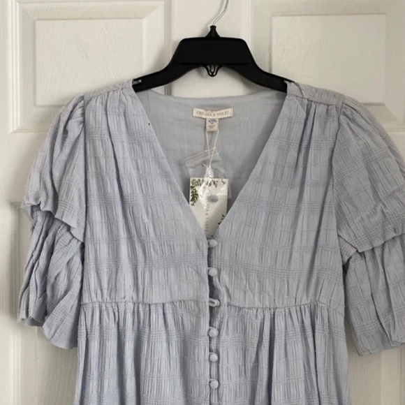 Dusty BlueTextured V-Neck Button Down Dress - Picture 3 of 7
